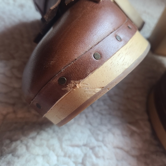 Madewell Kiltie Mules Brown Fringe Boho 70s style Leather Clog heels size 8 - Picture 7 of 9